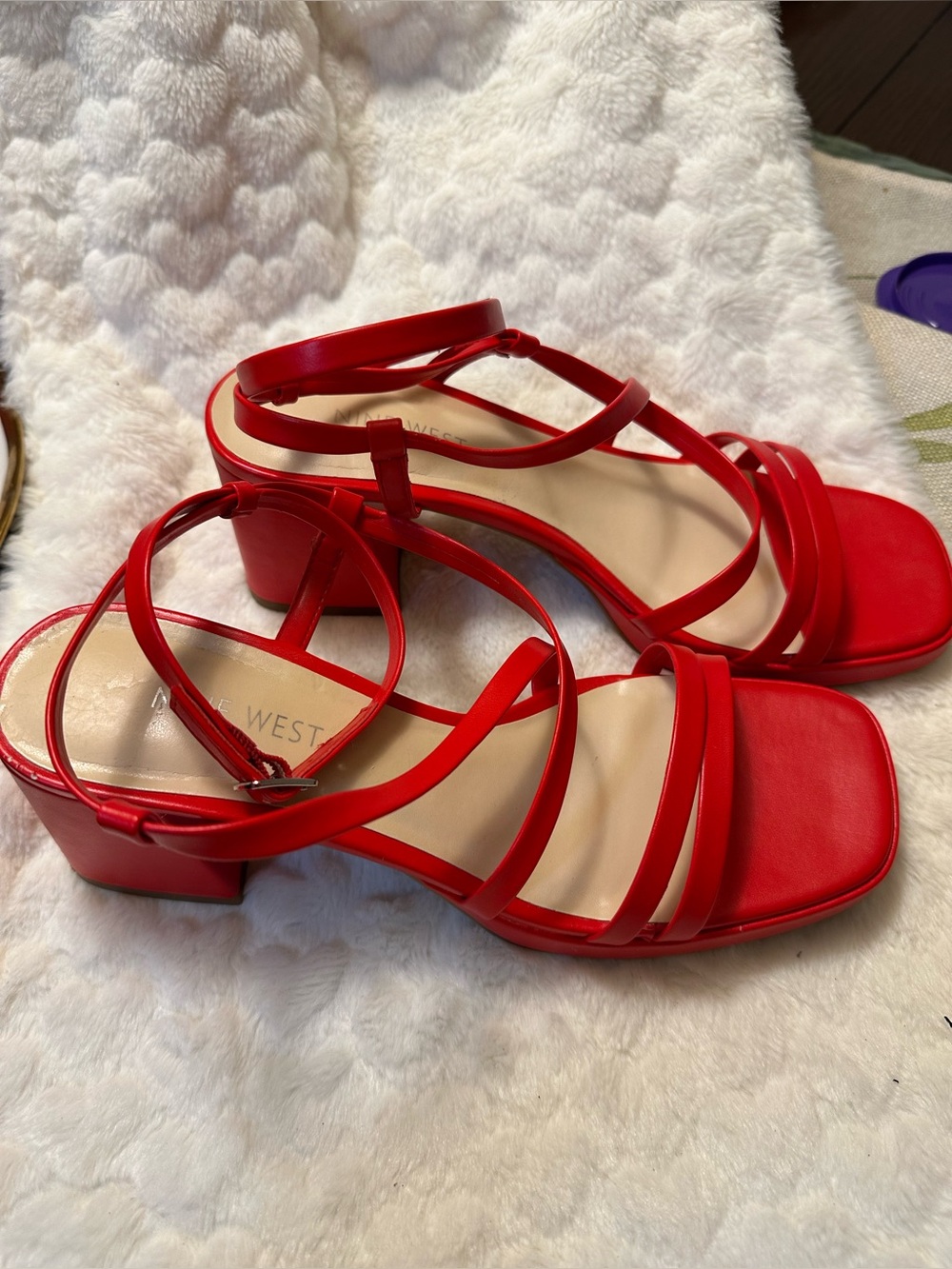 Nine West Red Strappy Block Heel Sandals - Picture 2 of 7